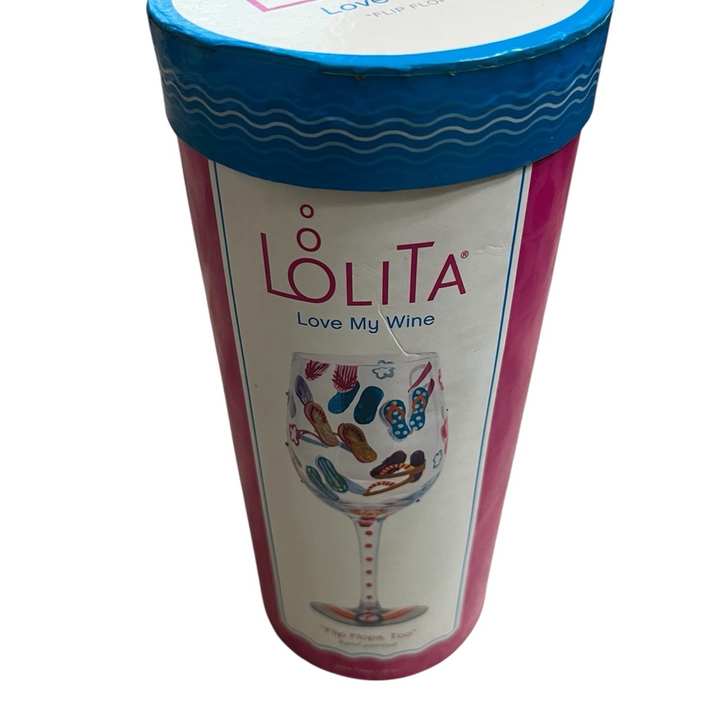 Lolita Love My Wine Flip Flops Too Hand Painted Wine Glass NIB